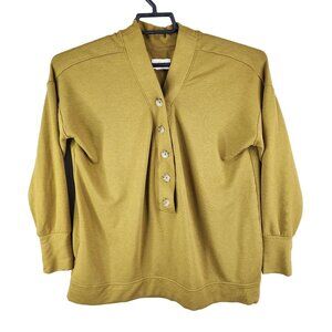 Womens Yellow Lou & Grey Signature Soft Henley Sweatshirt Button Up Size M